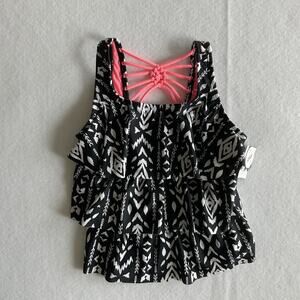 Arizona Jean Co Women's Plus Layered Swim Top Medium Black White Coral